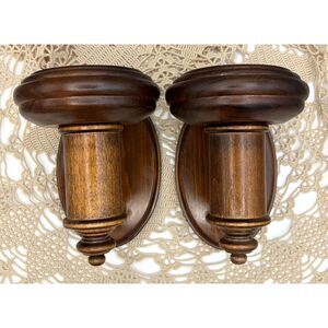 Pair MCM Solid Wood Candle Sconces Taper Votive Pillar Vintage